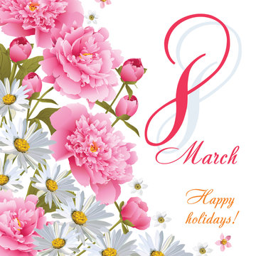 8 March Women's Day greeting card template. Happy women's day. EPS 10