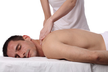 Obraz na płótnie Canvas Man having massage. Relaxation, body care treatment, spa, wellness concept