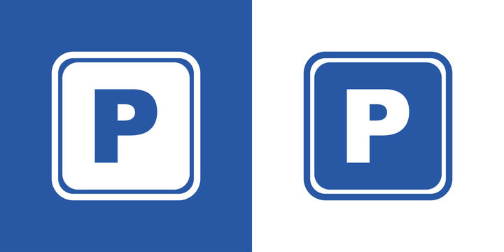 Icono plano simbolo parking azul y blanco