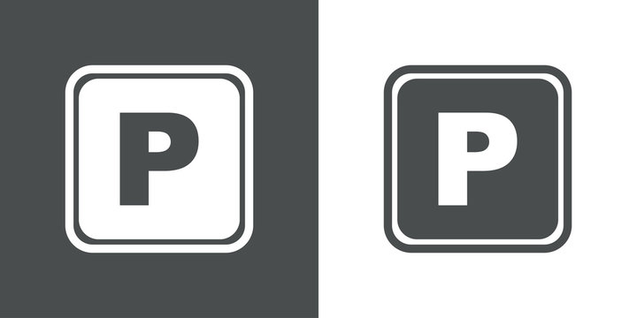 Icono plano simbolo parking gris y blanco