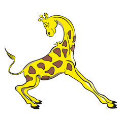 Funny smiling yellow giraffe. Vector hand drawing cartoon illustration.