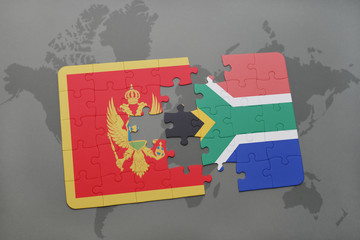 puzzle with the national flag of montenegro and south africa on a world map