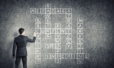 Seminar trainer draw on chalkboard