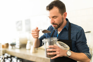 Enjoying the smell of coffee