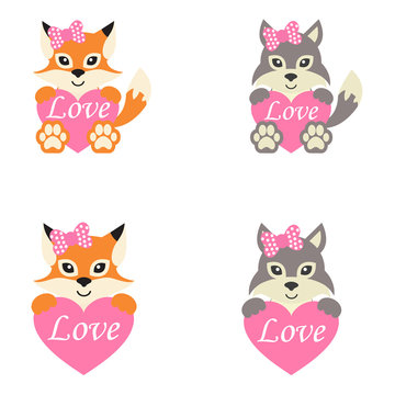 cute wolf and fox set