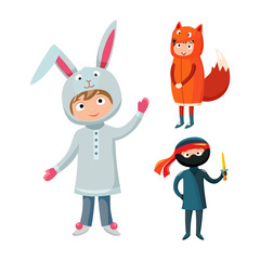 Kids different costumes isolated vector illustration