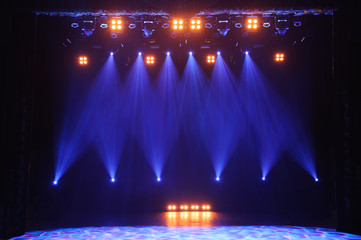 Free stage with lights, lighting devices.