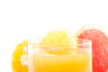 Oranges juice on white background.