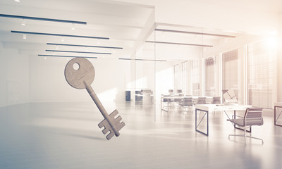 Conceptual background image of concrete key sign in modern offic