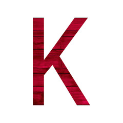 English alphabet with red wood texture.