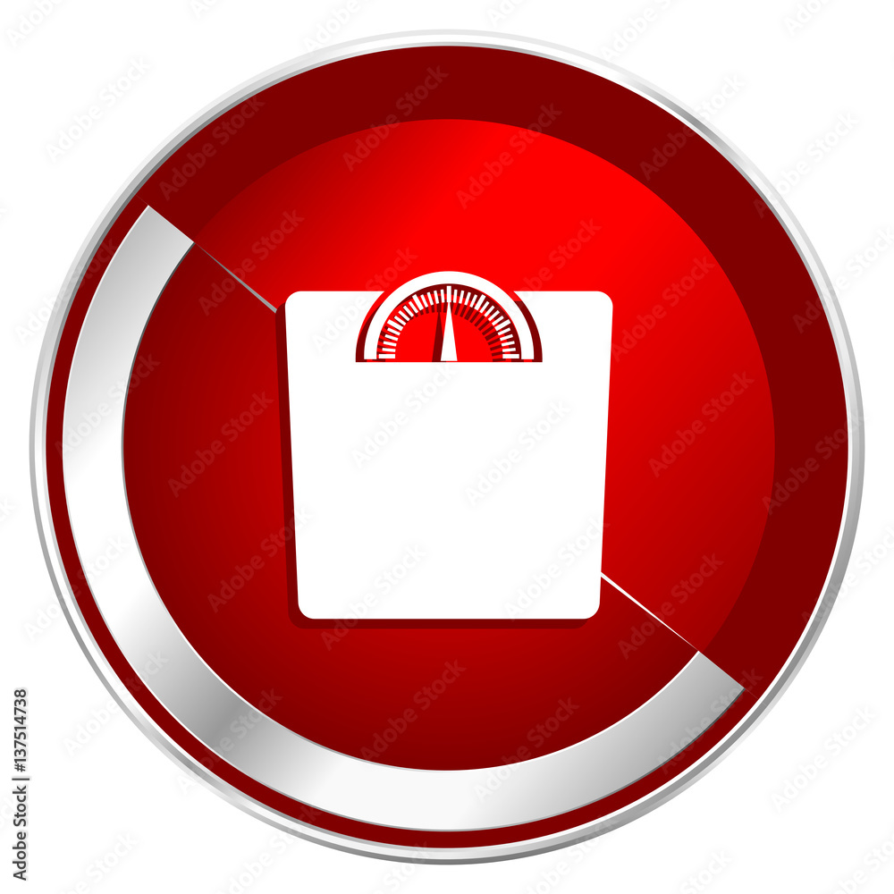 Aufkleber Weight red web icon. Metal shine silver chrome border round button isolated on white background. Circle modern design abstract sign for smartphone applications.