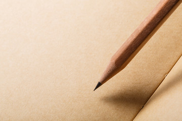 brown paper background with brown pencil on diagonal and empty place for text
