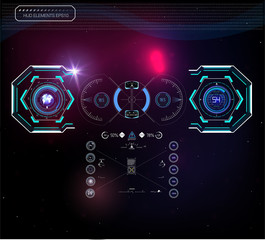 Obraz premium Set of futuristic blue infographics as head-up display. Display navigation elements for the web and app. Futuristic user interface. Virtual graphic. Vector.