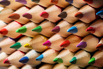 close up of an assortment of colored pencils tips