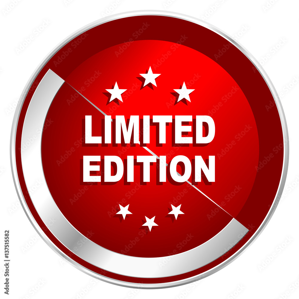 Aufkleber limited edition red web icon. metal shine silver chrome border round button isolated on white backgr