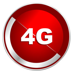 4g red web icon. Metal shine silver chrome border round button isolated on white background. Circle modern design abstract sign for smartphone applications.