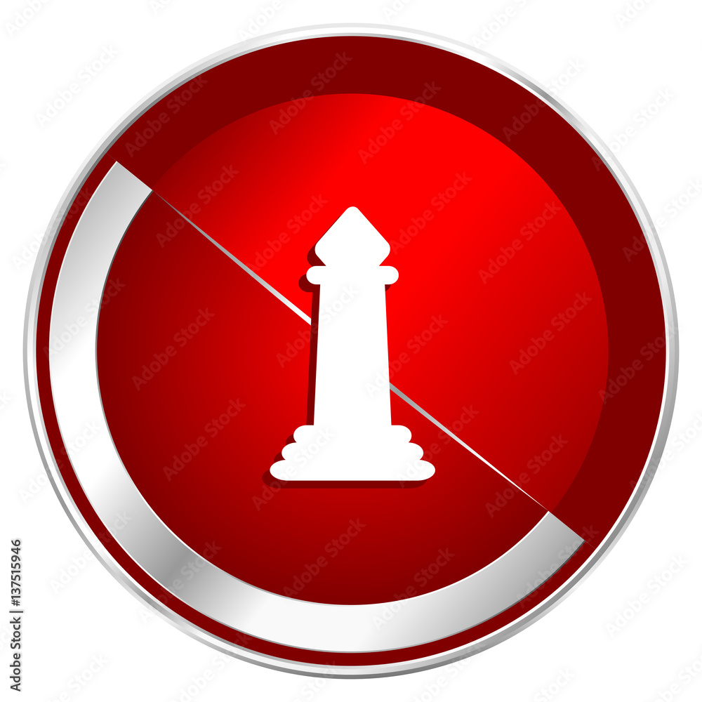 Poster Chess red web icon. Metal shine silver chrome border round button isolated on white background. Circle modern design abstract sign for smartphone applications.