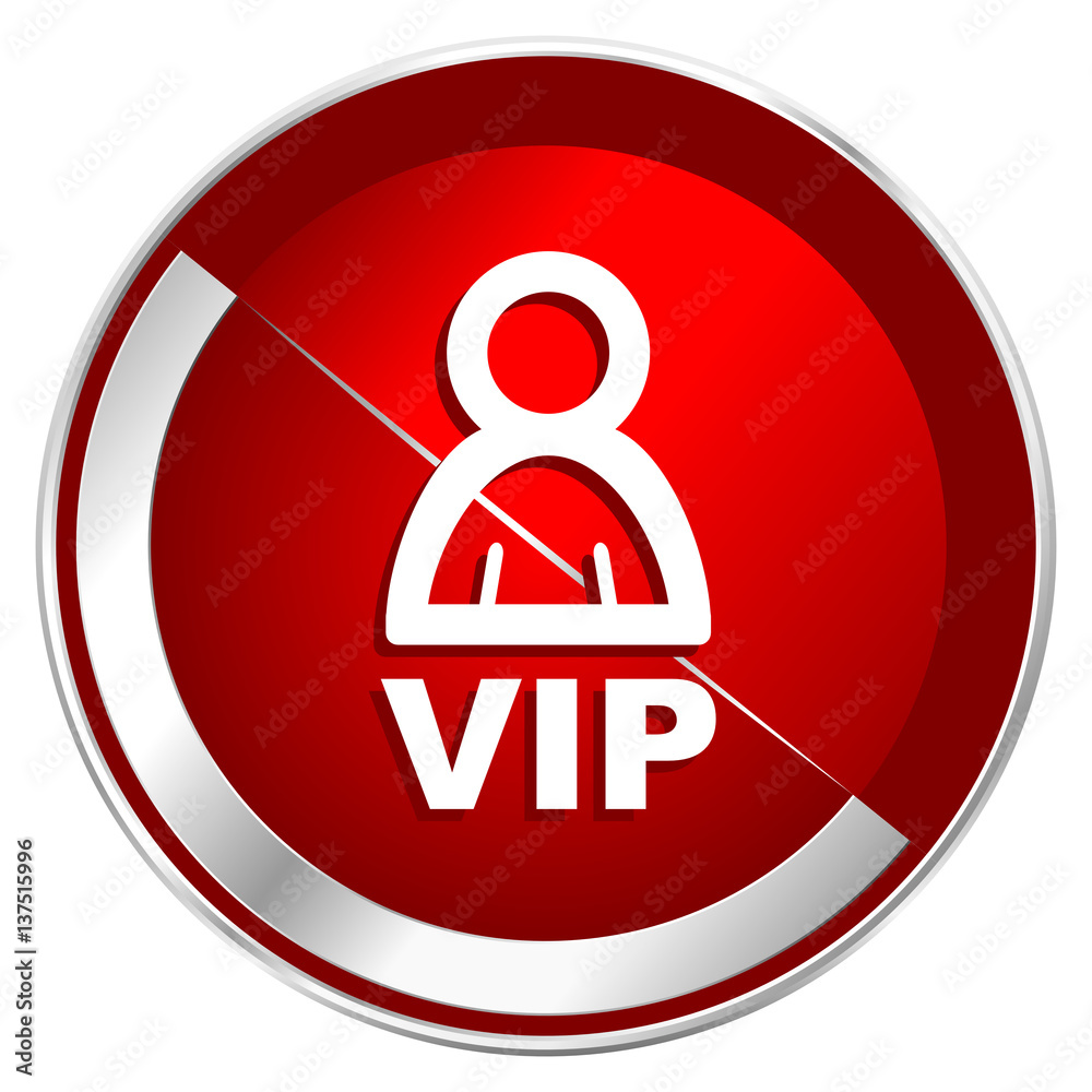 Aufkleber vip red web icon. metal shine silver chrome border round button isolated on white background. circle