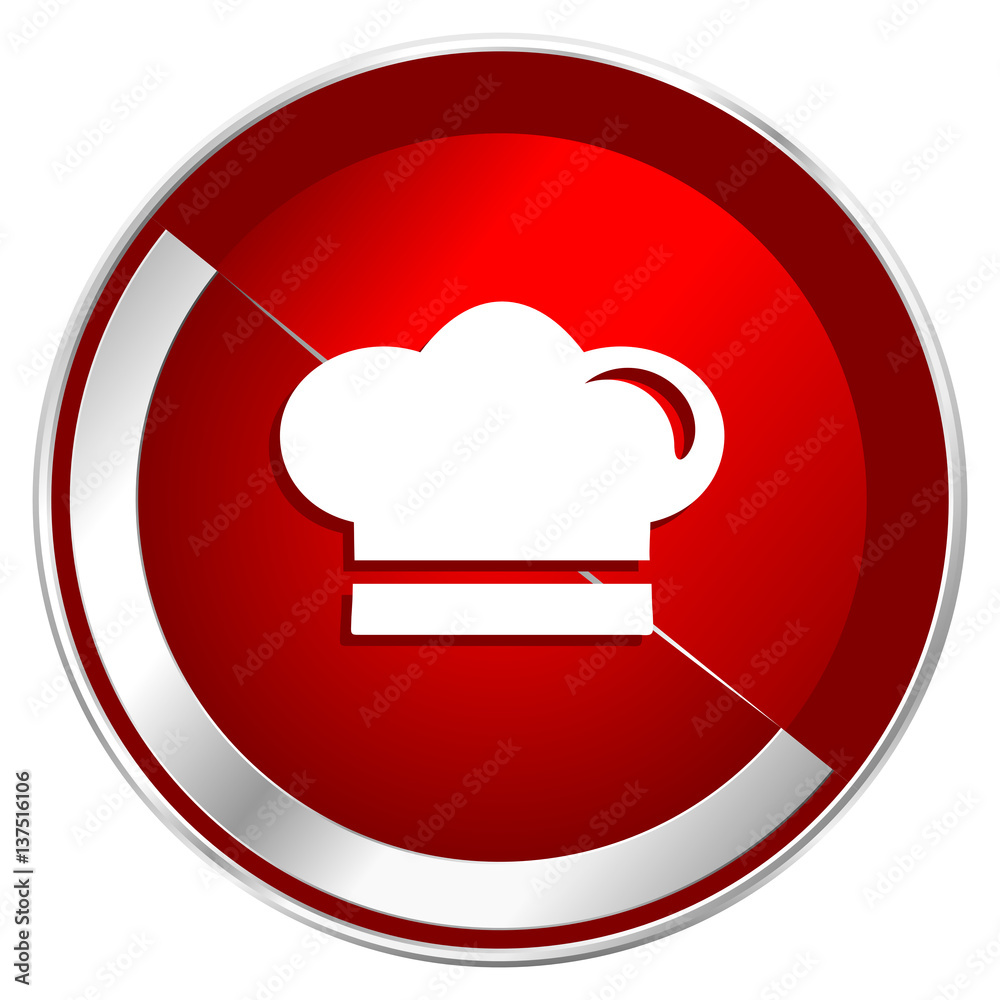 Aufkleber cook red web icon. metal shine silver chrome border round button isolated on white background. circl