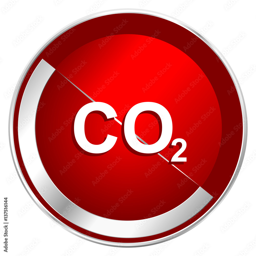 Poster carbon dioxide red web icon. metal shine silver chrome border round button isolated on white backgro