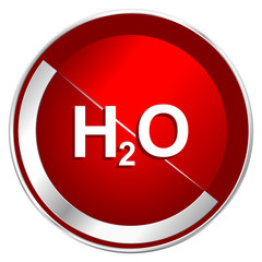 Water red web icon. Metal shine silver chrome border round button isolated on white background. Circle modern design abstract sign for smartphone applications.