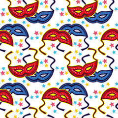 Seamless pattern with carnival masks. Vector clip art.