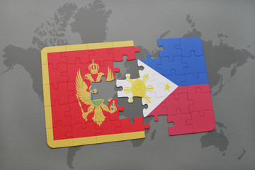 puzzle with the national flag of montenegro and philippines on a world map