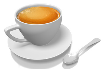 3D coffee cup with a spoon and plate.