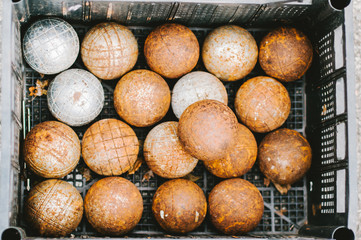 selection of Boule balls in a box