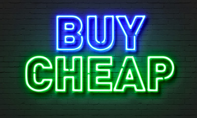 Buy cheap neon sign on brick wall background.