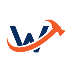 W Letter - Swoosh Hammer Logo Simple