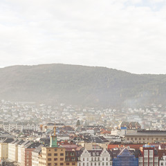 Fototapeta premium Colorful Landscape Of Norway, Bergen, mountain and foothill houses