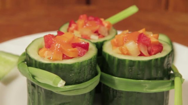 Healthy snack of fresh vegetables. Dietetic foods from environmentally friendly organic products. Vegetables from his garden. Slow rotate (1080p 25 fps, canon 7d, Sigma 24-70)
