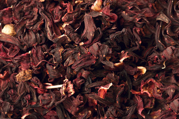 mixture herbal floral fruit tea with petals, dry berries and fruits. Texsture.