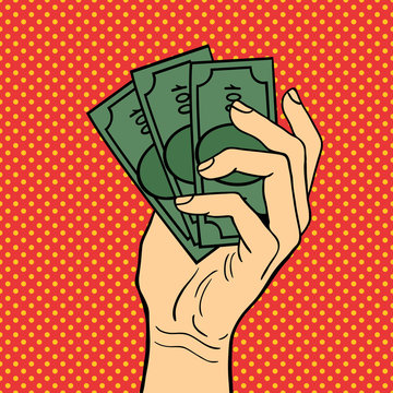 Pop Art Hand Money Vector Illustration.