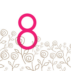 8 March Women's Day greeting card with roses. Vector illustration