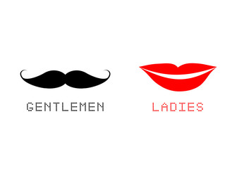 Toilet Signage for Men and Women with Mustache and Lips Icon