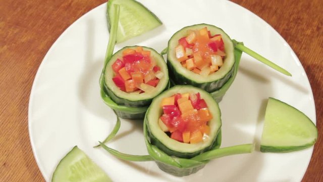 Healthy snack of fresh vegetables. Dietetic foods from environmentally friendly organic products. Vegetables from his garden. Slow rotate (1080p 25 fps, canon 7d, Sigma 24-70)