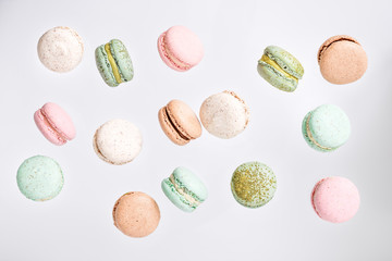 Macarons cake, top view flat lay, handmade pattern on pink background - 137526534