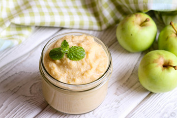 apple puree, close up, top view