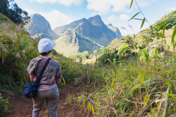 Traveller trekking on Doi Luang Chiang Dao Mountain. Chiang mai, Thailand.