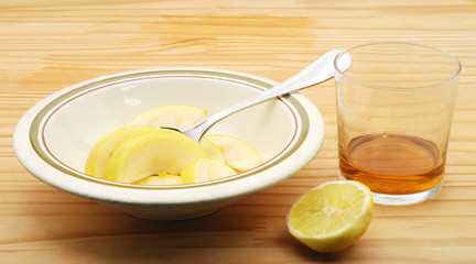 Apples, wine and lemon, ingredients for apple pie