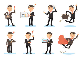 Business Man working poses. man isolated on white vector illustration