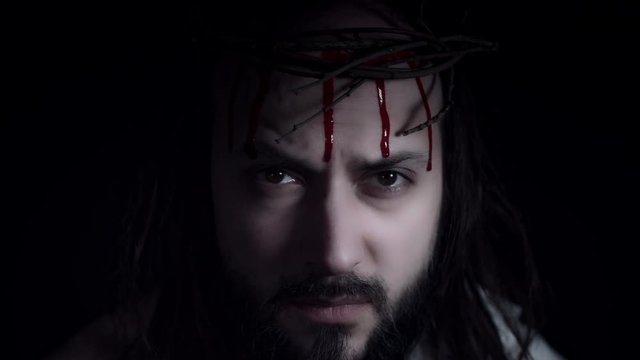 4k Religious Portrait of Jesus with Blood and Crown