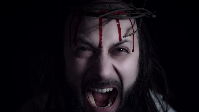 4k Religious Portrait of Jesus Shouting in Pain