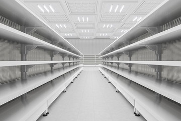 Supermarket aisle with empty shelves