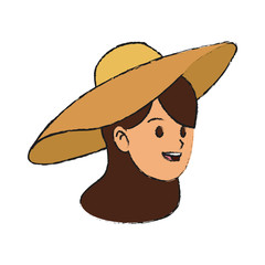 woman with a hat over white background. colorful design. vector illustration