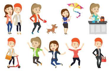 Vector set of people during leisure activity.