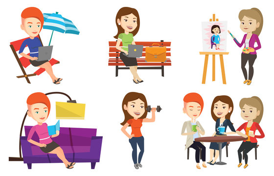 Vector set of people during leisure activity.