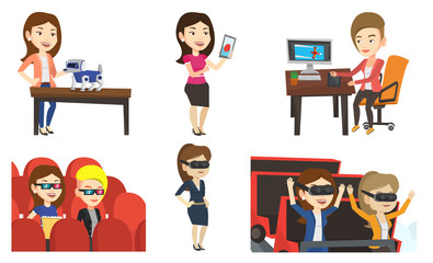 Vector set of people using modern technologies.